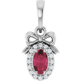 Platinum Oval Natural Rhodolite Garnet & Natural Diamond Accented Bow Necklace or Pendant