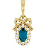 14K Gold Oval Natural London Blue Topaz & Natural Diamond Accented Bow Necklace or Pendant - Yellow Gold