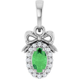 Platinum Oval Natural Tsavorite Garnet & Natural Diamond Accented Bow Necklace or Pendant
