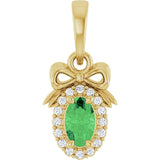 14K Gold Oval Natural Tsavorite Garnet & Natural Diamond Accented Bow Necklace or Pendant - Yellow Gold