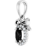 Platinum Oval Natural Black Onyx & Natural Diamond Accented Bow Necklace or Pendant - view 2