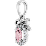 Platinum Oval Natural Pink Morganite & Natural Diamond Accented Bow Necklace or Pendant - view 2