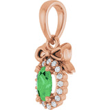 14K Gold Oval Natural Tsavorite Garnet & Natural Diamond Accented Bow Necklace or Pendant - Rose Gold - view 2