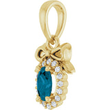14K Gold Oval Natural London Blue Topaz & Natural Diamond Accented Bow Necklace or Pendant - Yellow Gold - view 2