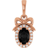 14K Gold Oval Natural Black Onyx & Natural Diamond Accented Bow Necklace or Pendant - Rose Gold