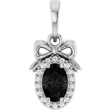 Platinum Oval Natural Black Onyx & Natural Diamond Accented Bow Necklace or Pendant