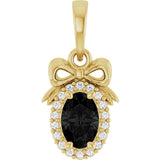 14K Gold Oval Natural Black Onyx & Natural Diamond Accented Bow Necklace or Pendant - Yellow Gold
