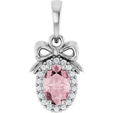 14K Gold Oval Natural Pink Morganite & Natural Diamond Accented Bow Necklace or Pendant - White Gold