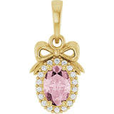 14K Gold Oval Natural Pink Morganite & Natural Diamond Accented Bow Necklace or Pendant - Yellow Gold
