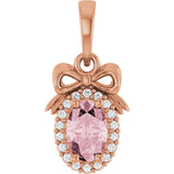14K Gold Oval Natural Pink Morganite & Natural Diamond Accented Bow Necklace or Pendant - Rose Gold
