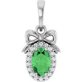 Platinum Oval Natural Tsavorite Garnet & Natural Diamond Accented Bow Necklace or Pendant