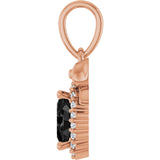 14K Gold Oval Natural Black Onyx & Natural Diamond Accented Bow Necklace or Pendant - Rose Gold - view 3