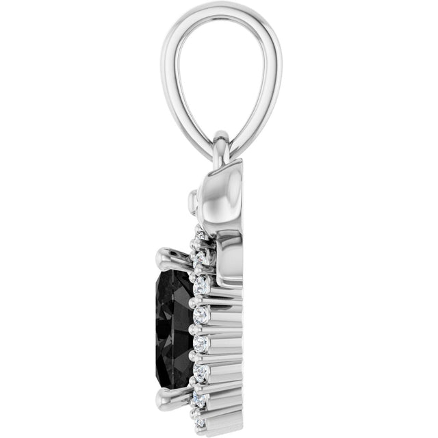 Platinum Oval Natural Black Onyx & Natural Diamond Accented Bow Necklace or Pendant - view 3
