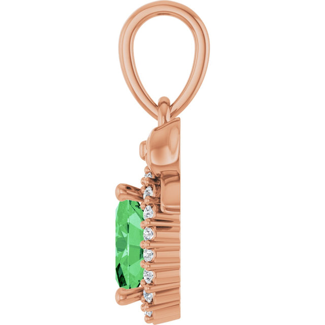 14K Gold Oval Natural Tsavorite Garnet & Natural Diamond Accented Bow Necklace or Pendant - Rose Gold - view 3