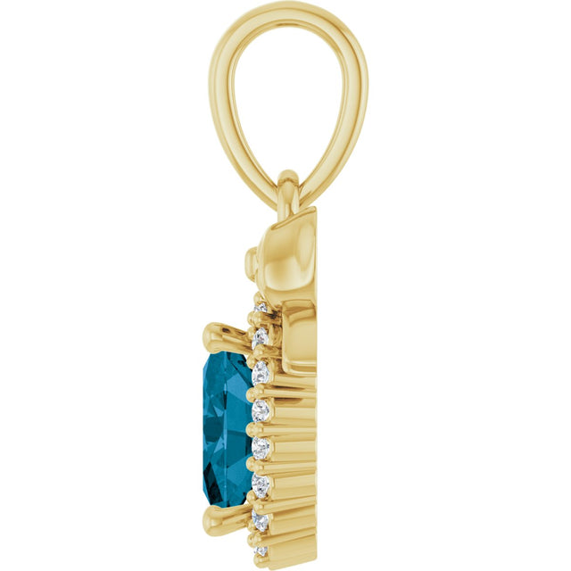 14K Gold Oval Natural London Blue Topaz & Natural Diamond Accented Bow Necklace or Pendant - Yellow Gold - view 3