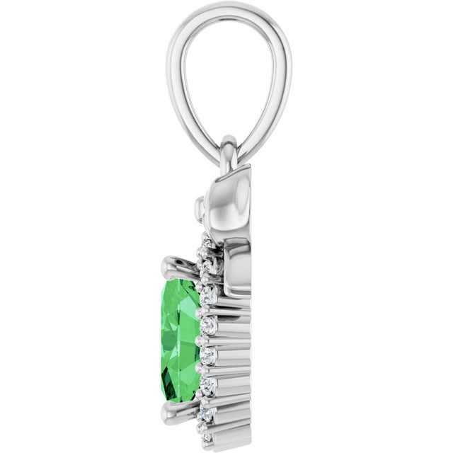 14K Gold Oval Natural Tsavorite Garnet & Natural Diamond Accented Bow Necklace or Pendant - White Gold - view 3
