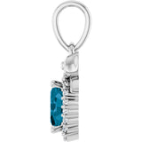 Platinum Oval Natural London Blue Topaz & Natural Diamond Accented Bow Necklace or Pendant - view 3