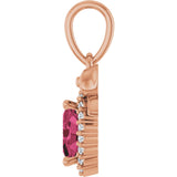 14K Gold Oval Natural Rhodolite Garnet & Natural Diamond Accented Bow Necklace or Pendant - Rose Gold - view 3