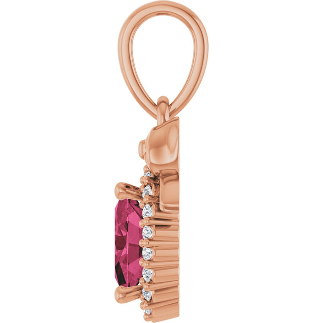 14K Gold Oval Natural Rhodolite Garnet & Natural Diamond Accented Bow Necklace or Pendant - Rose Gold - view 3