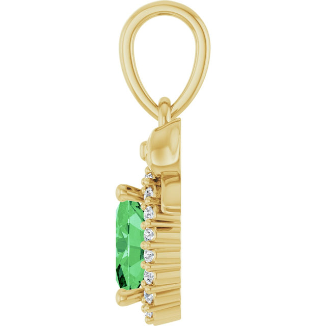 14K Gold Oval Natural Tsavorite Garnet & Natural Diamond Accented Bow Necklace or Pendant - Yellow Gold - view 3