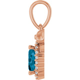 14K Gold Oval Natural London Blue Topaz & Natural Diamond Accented Bow Necklace or Pendant - Rose Gold - view 3