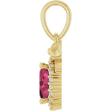 14K Gold Oval Natural Rhodolite Garnet & Natural Diamond Accented Bow Necklace or Pendant - Yellow Gold - view 3