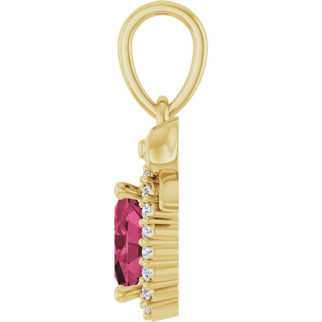 14K Gold Oval Natural Rhodolite Garnet & Natural Diamond Accented Bow Necklace or Pendant - Yellow Gold - view 3