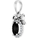 Platinum Oval Natural Black Onyx & Natural Diamond Accented Bow Necklace or Pendant - view 2