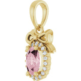 14K Gold Oval Natural Pink Morganite & Natural Diamond Accented Bow Necklace or Pendant - Yellow Gold - view 2