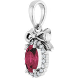 Platinum Oval Natural Rhodolite Garnet & Natural Diamond Accented Bow Necklace or Pendant - view 2