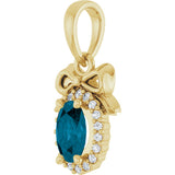 14K Gold Oval Natural London Blue Topaz & Natural Diamond Accented Bow Necklace or Pendant - Yellow Gold - view 2