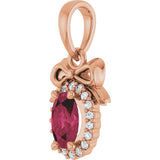 14K Gold Oval Natural Rhodolite Garnet & Natural Diamond Accented Bow Necklace or Pendant - Rose Gold - view 2
