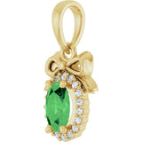 14K Gold Oval Natural Tsavorite Garnet & Natural Diamond Accented Bow Necklace or Pendant - Yellow Gold - view 2