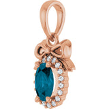 14K Gold Oval Natural London Blue Topaz & Natural Diamond Accented Bow Necklace or Pendant - Rose Gold - view 2