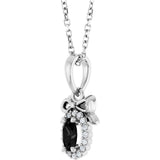 Platinum Oval Natural Black Onyx & Natural Diamond Accented Bow Necklace or Pendant - view 2