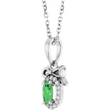 14K Gold Oval Natural Tsavorite Garnet & Natural Diamond Accented Bow Necklace or Pendant - White Gold - view 2