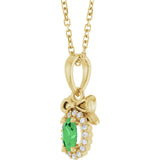 14K Gold Oval Natural Tsavorite Garnet & Natural Diamond Accented Bow Necklace or Pendant - Yellow Gold - view 2