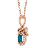 14K Gold Oval Natural London Blue Topaz & Natural Diamond Accented Bow Necklace or Pendant - Rose Gold - view 2