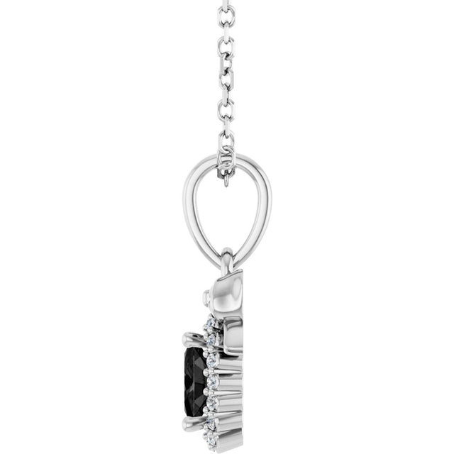 Platinum Oval Natural Black Onyx & Natural Diamond Accented Bow Necklace or Pendant - view 3