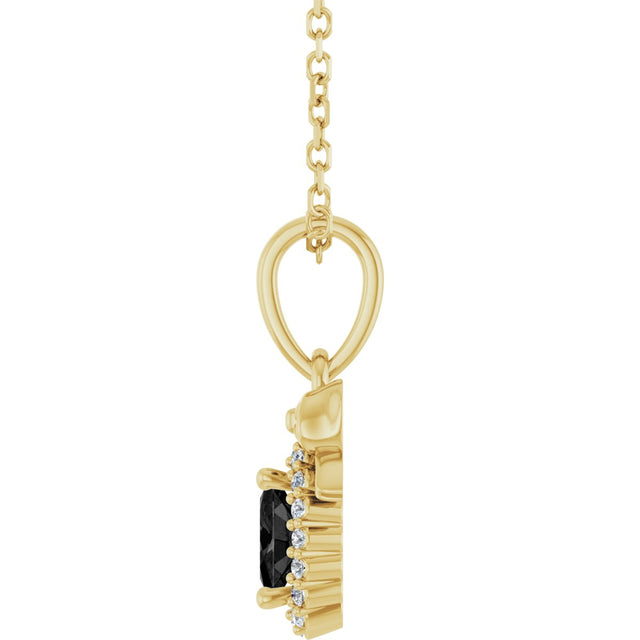 14K Gold Oval Natural Black Onyx & Natural Diamond Accented Bow Necklace or Pendant - Yellow Gold - view 3