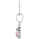 Platinum Oval Natural Pink Morganite & Natural Diamond Accented Bow Necklace or Pendant - view 3