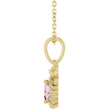 14K Gold Oval Natural Pink Morganite & Natural Diamond Accented Bow Necklace or Pendant - Yellow Gold - view 3