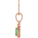 14K Gold Oval Natural Tsavorite Garnet & Natural Diamond Accented Bow Necklace or Pendant - Rose Gold - view 3
