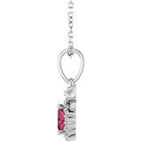 Platinum Oval Natural Rhodolite Garnet & Natural Diamond Accented Bow Necklace or Pendant - view 3