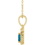 14K Gold Oval Natural London Blue Topaz & Natural Diamond Accented Bow Necklace or Pendant - Yellow Gold - view 3