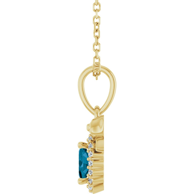 14K Gold Oval Natural London Blue Topaz & Natural Diamond Accented Bow Necklace or Pendant - Yellow Gold - view 3