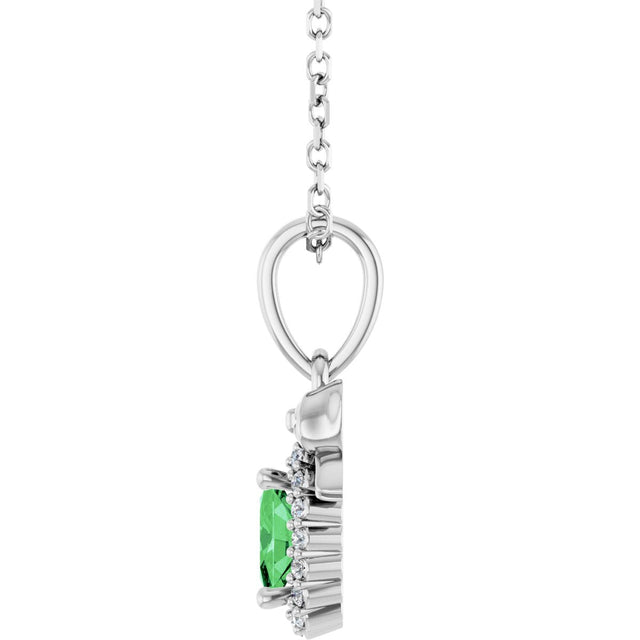 14K Gold Oval Natural Tsavorite Garnet & Natural Diamond Accented Bow Necklace or Pendant - White Gold - view 3