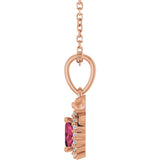 14K Gold Oval Natural Rhodolite Garnet & Natural Diamond Accented Bow Necklace or Pendant - Rose Gold - view 3