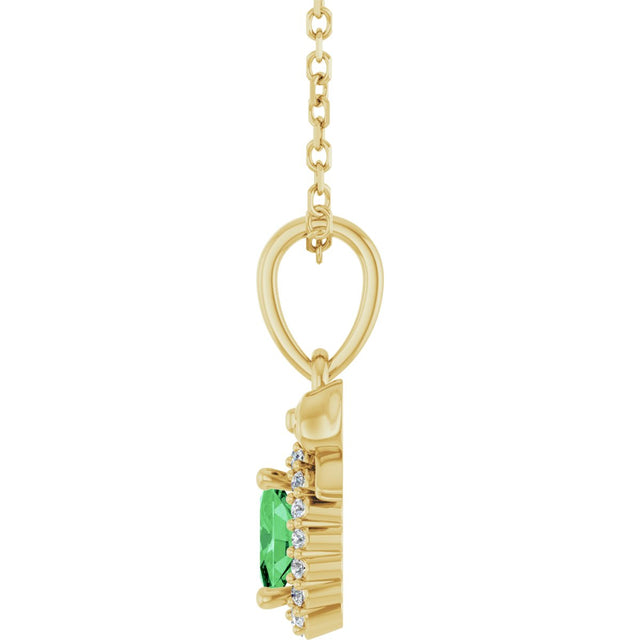14K Gold Oval Natural Tsavorite Garnet & Natural Diamond Accented Bow Necklace or Pendant - Yellow Gold - view 3