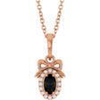14K Gold Oval Natural Black Onyx & Natural Diamond Accented Bow Necklace or Pendant - Rose Gold